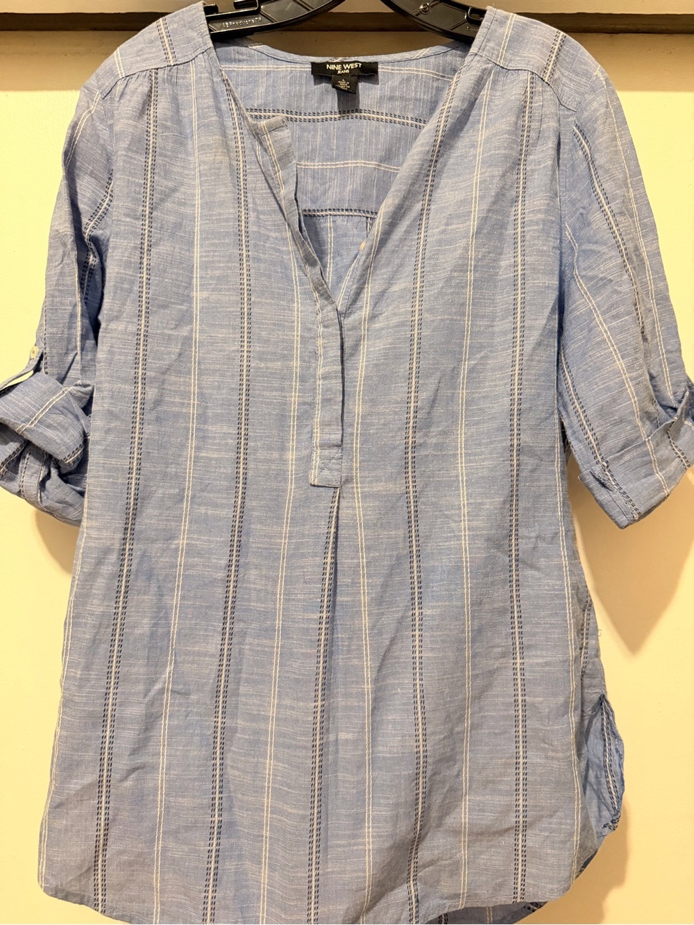 Nine West Light Blue Striped V-Neck Tunic